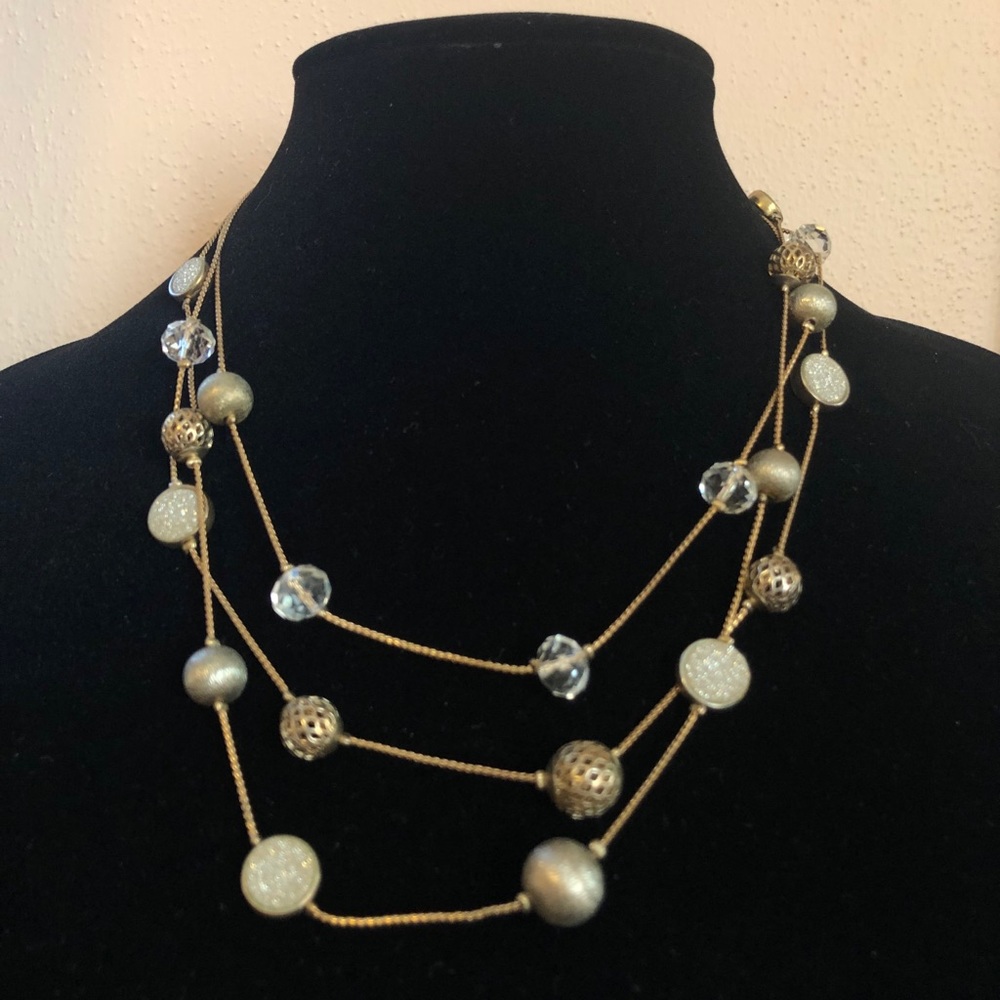 3 Layered Silver & Gold Beaded Sparkle Necklace